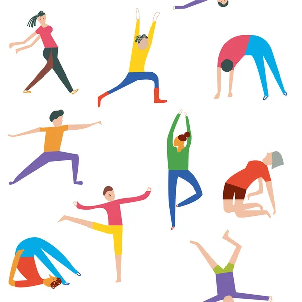 Gente haciendo yoga patrón sin costuras — Vector de stock