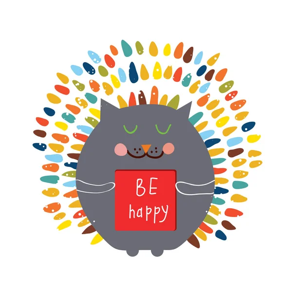 Tarjeta feliz con gato divertido — Vector de stock