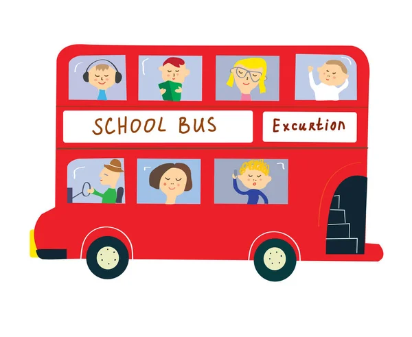 Bus with kids for school or excurtion — Stock Vector