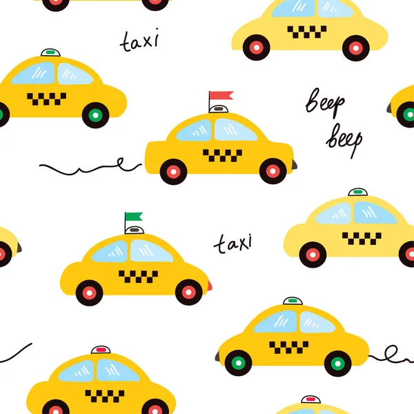 Taxi seamless pattern illustration in cartoon style — Stock Vector