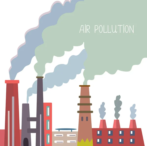 Contaminación atmosférica con tuberías y humo — Vector de stock
