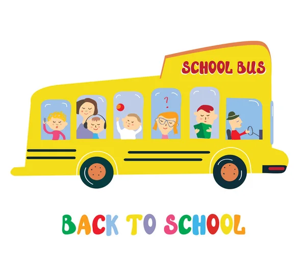 School bus with kids cartoon — Stock Vector