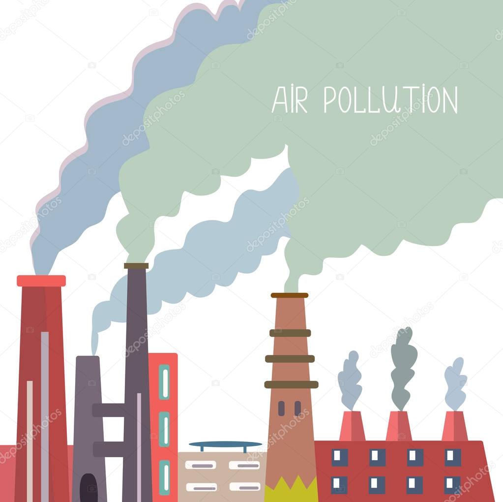 Air pollution background with pipes and smoke