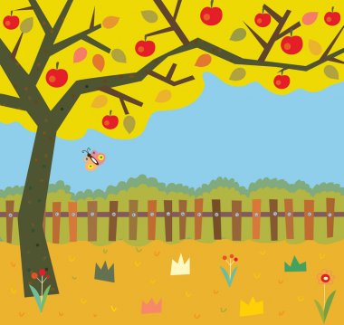 Elma ağacı ile sonbahar Bahçe arka plan