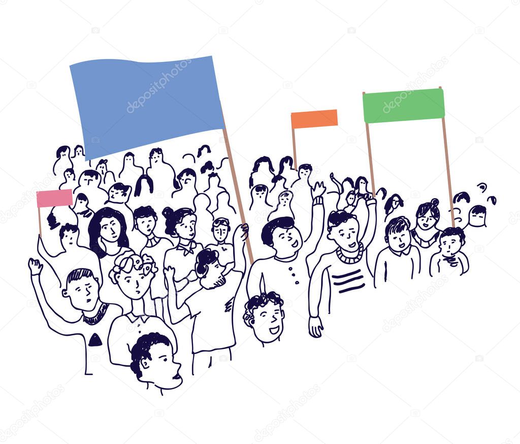 People protesting with banners illustration