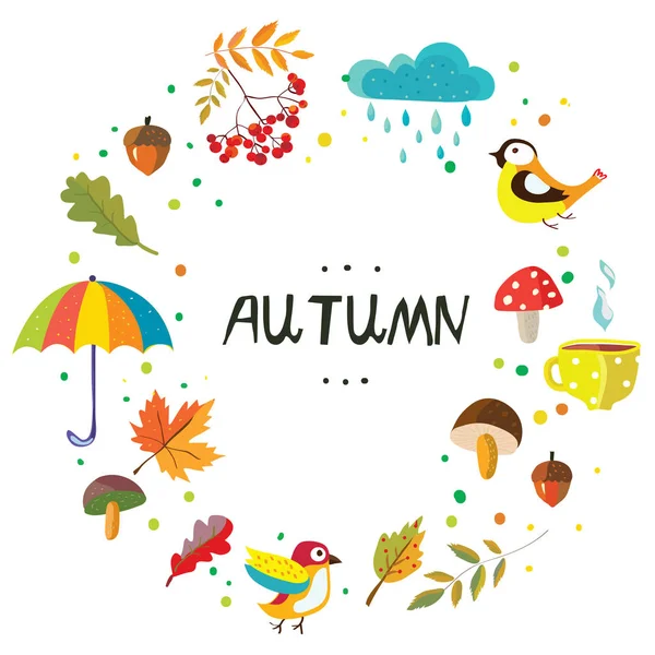 天気の要素の性質と秋のフレーム — ストックベクタ