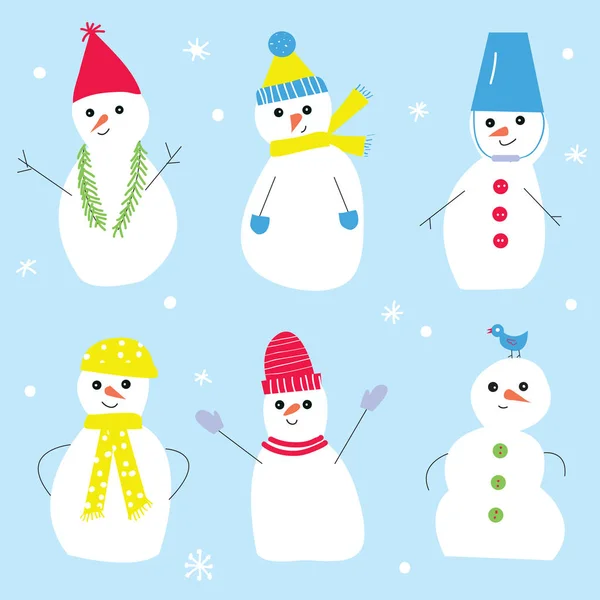 Snowmen set for the Christmas decorations — Stock Vector