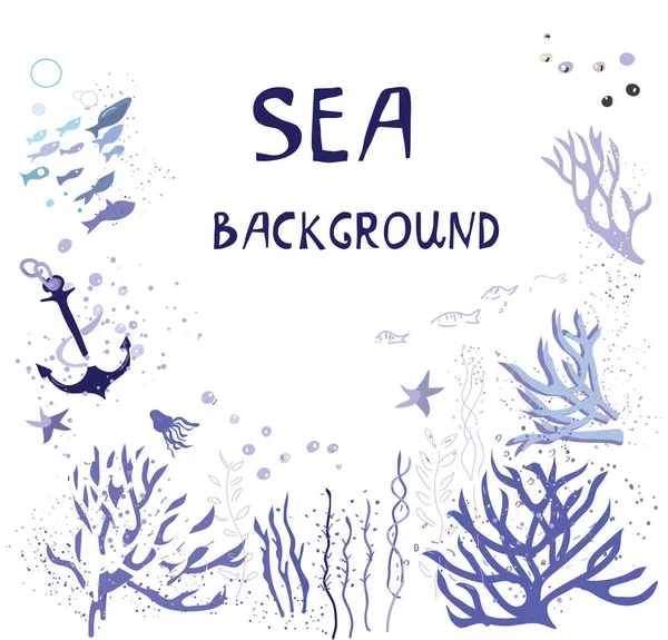 魚、サンゴのカードに対する海の背景 — ストックベクタ