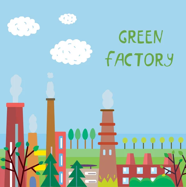 Fondo Eco fábrica con plantas y árboles — Vector de stock