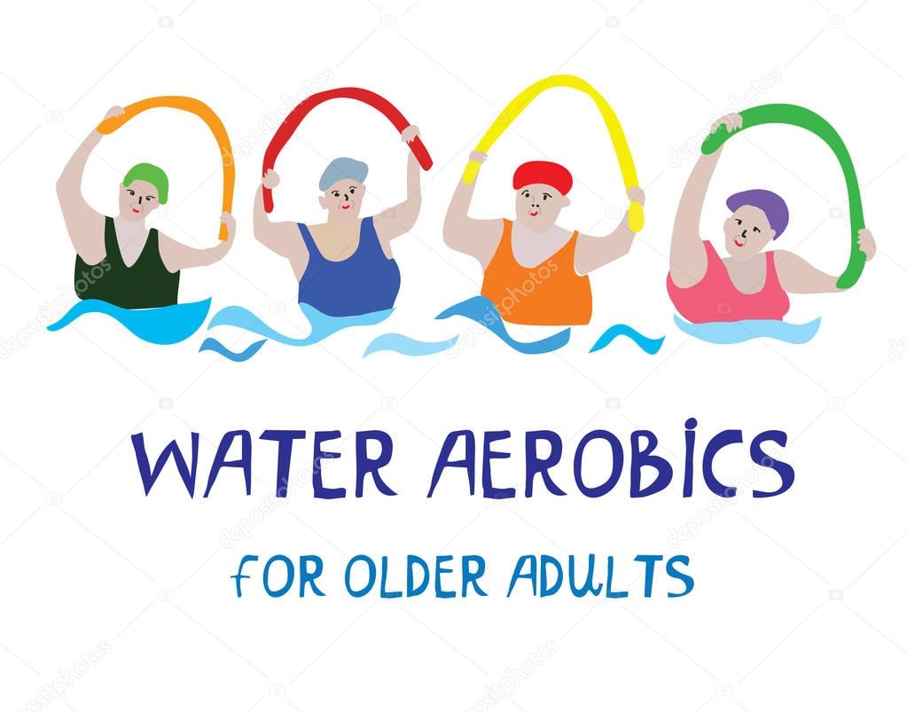 Water aerobics banner with senior women
