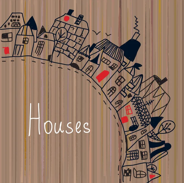 镇-木材纹理的背景上房子. — 图库矢量图片