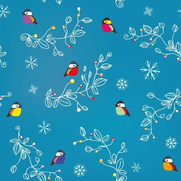 조류와 겨울 또는 크리스마스 원활한 패턴 — 스톡 벡터