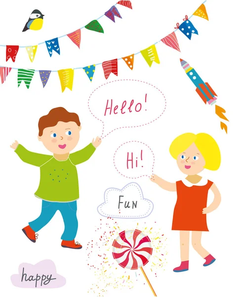 Kids Party Presentatie Collectie Met Grappige Items Bunting Vlaggen Banners Rechtenvrije Stockvectors