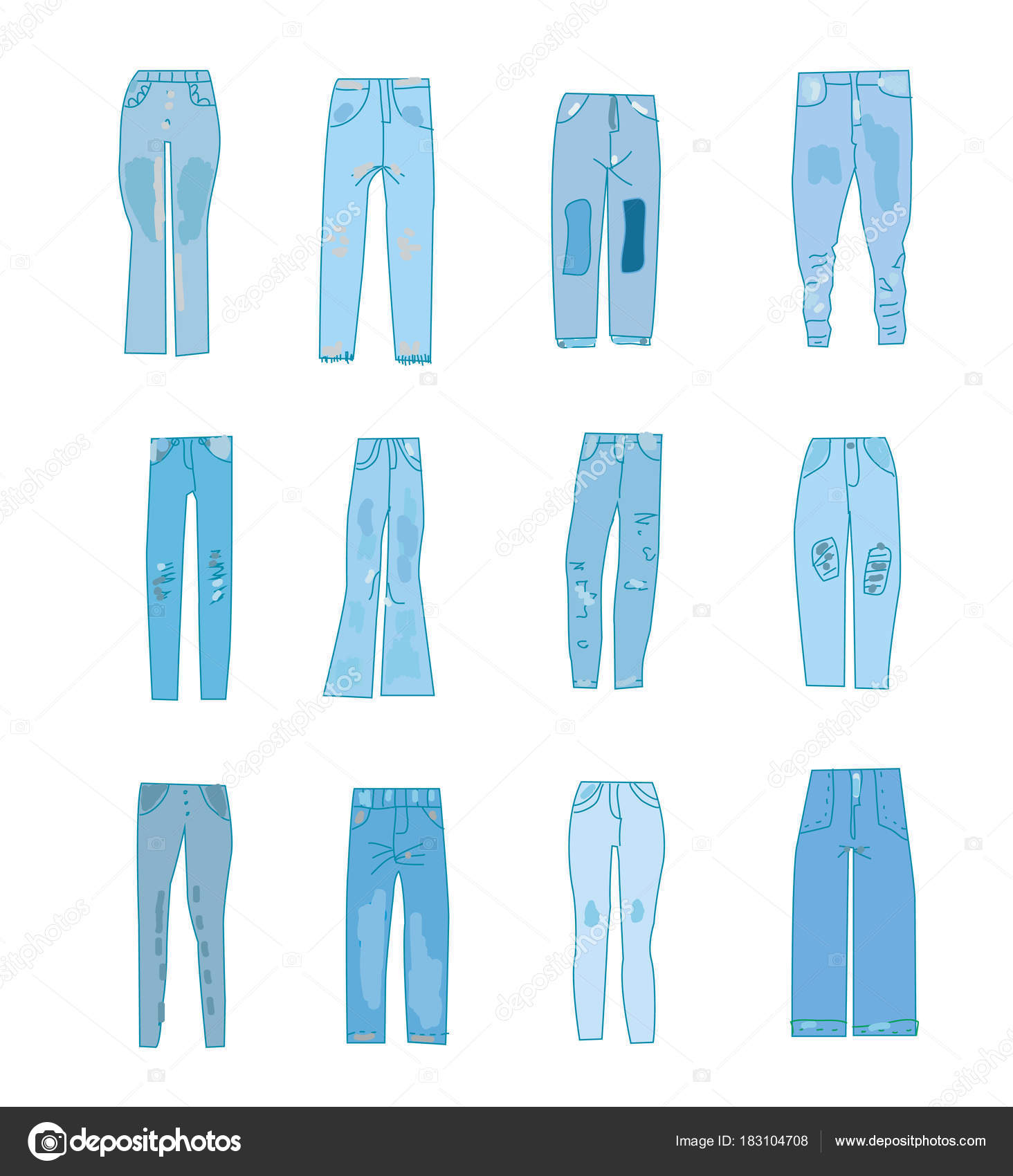 Jeans Icons Set Funny Design Vector Graphic Illustration Stock Vector ...