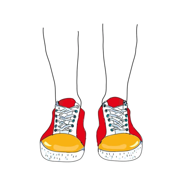 Tenisky Nohy Legrační Útržkovité Ilustrace Pro Dívku Vektorové Grafiky — Stockový vektor
