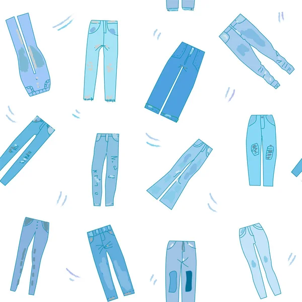 Jeans Kleding Naadloze Patroon Met Grappige Stijl Vector Grafische Afbeelding — Stockvector