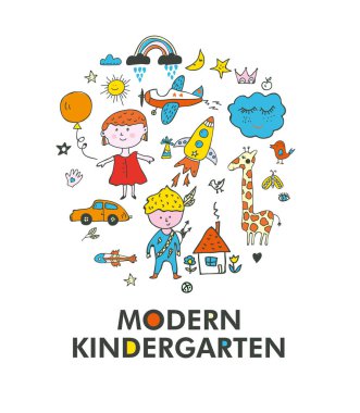 Kindergarten logo and card - vector graphic illustration