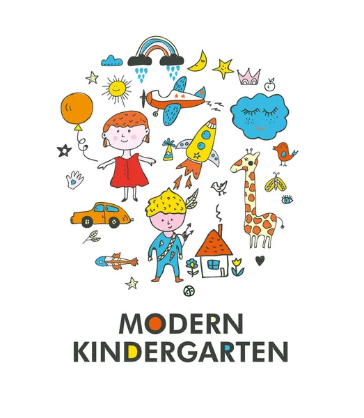 Kindergarten Logo Card Vector Graphic Illustration — Stok Vektör