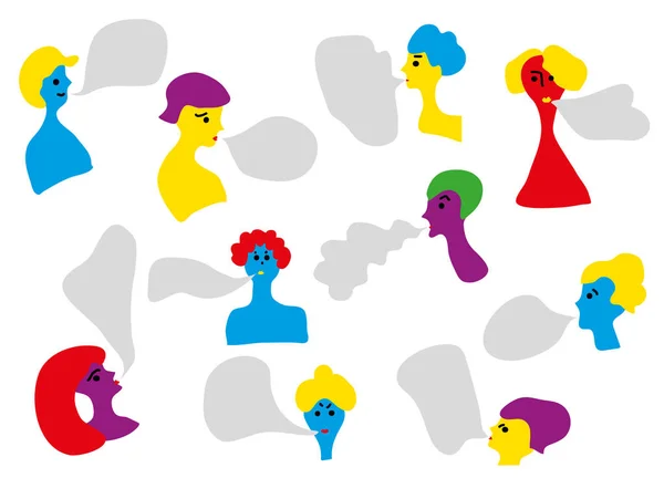 Menschen Sprechen Mit Blasen Gesetzt Lustiges Design Vektorgrafische Illustration — Stockvektor