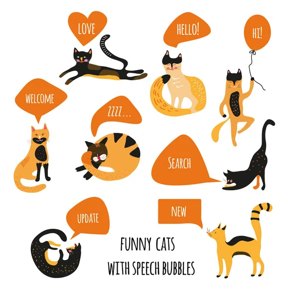 Cats Set Speech Bubbles Vector Illustration — Stock Vector