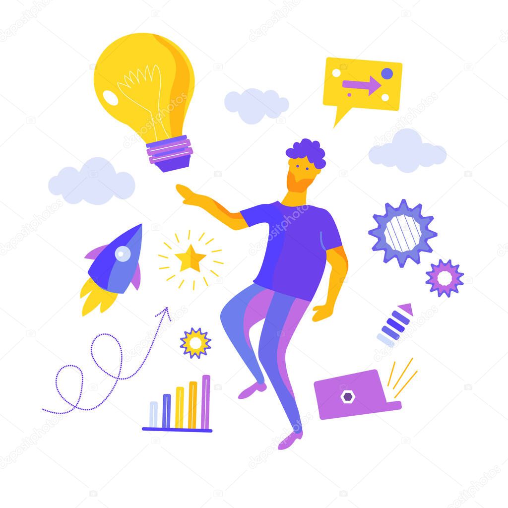 Startup idea vector background for the landing or the web page. Vector graphic illustration, flat style