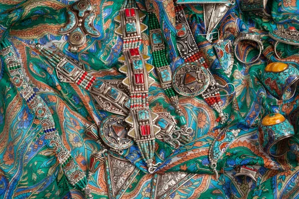 Handmade Jewelry On Fabric Background — Stock Photo, Image