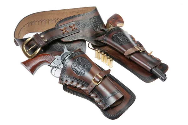 Leather Cowboy Holster Revolver Isolated Studio Background — Stock Photo, Image