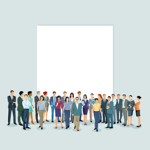 A group of people in front of a white wall — Stock Vector