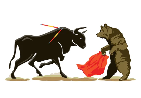 Bear ans Bull at the Bullfighting — Stock Vector