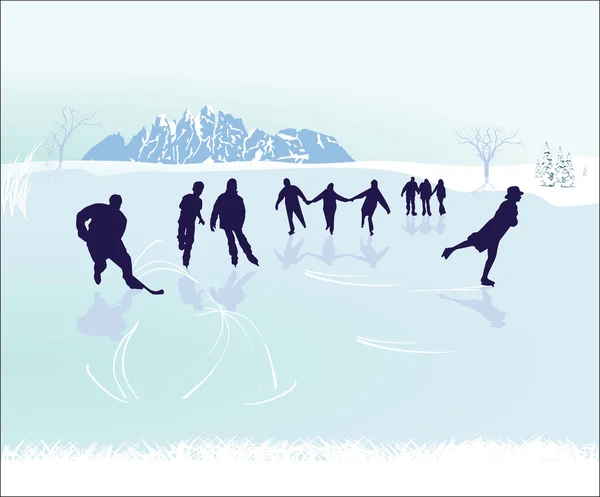 Patinaje sobre hielo en invierno — Archivo Imágenes Vectoriales