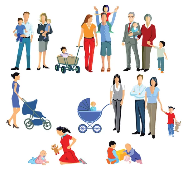 Bebek, anne, üretimi ve ailesi — Stok Vektör