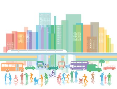 İnsanlar ve yol trafik ile büyük şehir