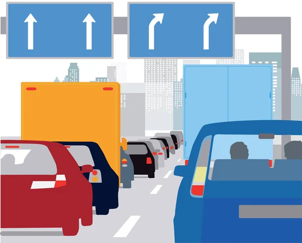Trafikstockning av bilar på huvudgatan — Stock vektor