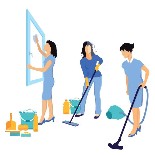 Limpieza y limpieza de la casa — Vector de stock