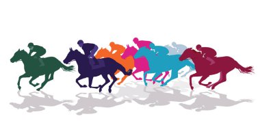 Jockeys with racing horses clipart
