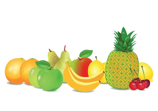 Diverse vruchten in een rij — Stockvector