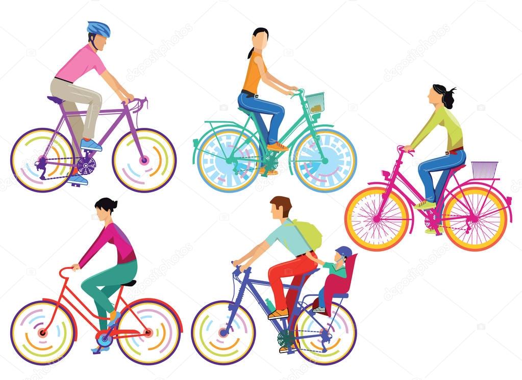 A group of cyclists Isolated on white