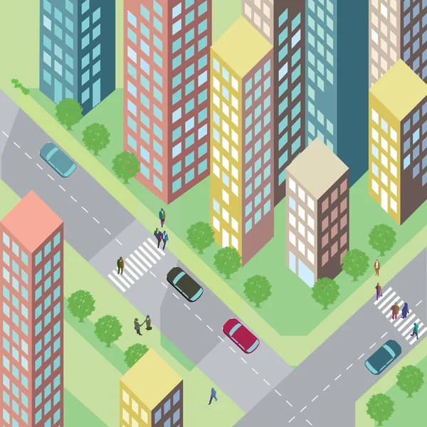 Urban street με σπίτια και αυτοκίνητα — Διανυσματικό Αρχείο