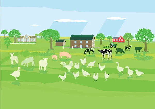 草原の農場の動物 — ストックベクタ