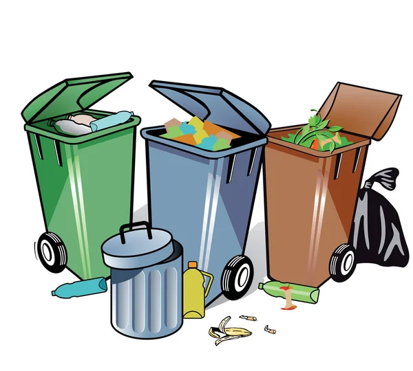 Çöp tenekesi ve çöp illüstrasyon — Stok Vektör