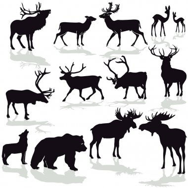 Deer and moose, reindeer silloette vector image  clipart