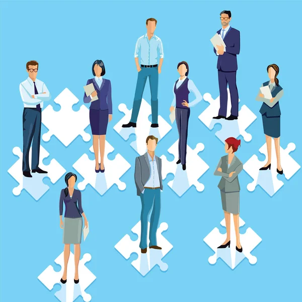 Grupo de funcionários puzzle conectando ilustração — Vetor de Stock