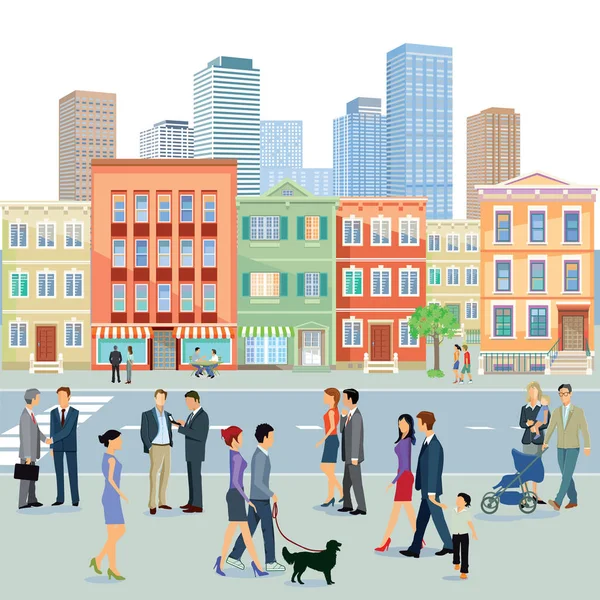 Group of people on the street in the city — Stock Vector