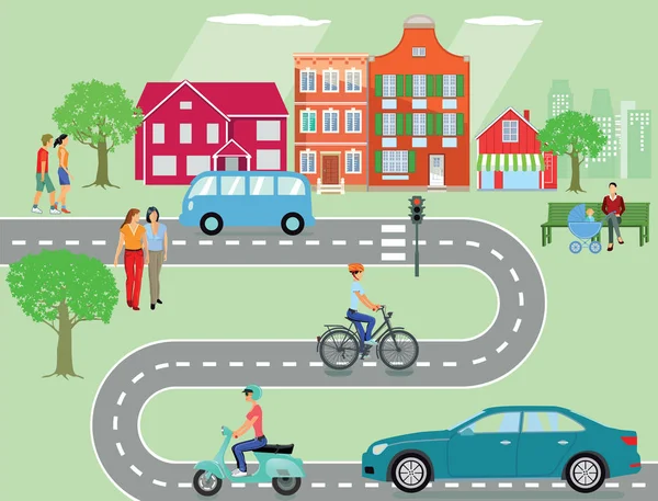 Communauté avec la circulation routière et les personnes — Image vectorielle