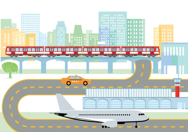 Cidade com aeroporto e metrô, Infografik —  Vetores de Stock