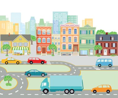 Kentin ulaşım illüstrasyon kentsel trafik