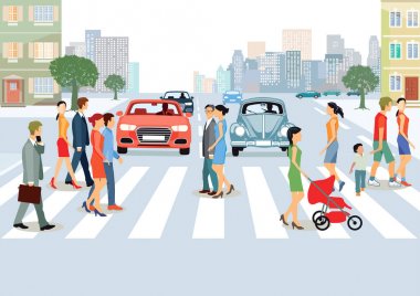 Municipal community with people and cars  clipart