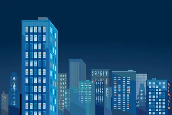 Panorama da paisagem urbana na ilustração noturna . — Vetor de Stock
