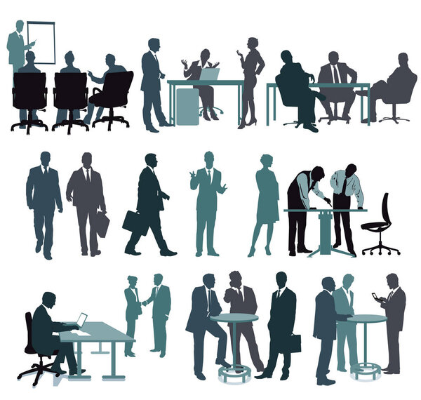 Set of businesspeople in office, consulting, conference, meeting