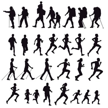 Yürüyüş, koşu, yürüyüş, illüstrasyon,